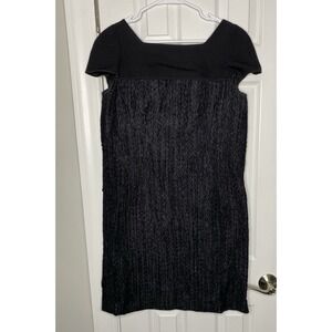 Narciso Rodriguez Women's Short Sleeve Textured Fringe Dress Black Size 44 US 8